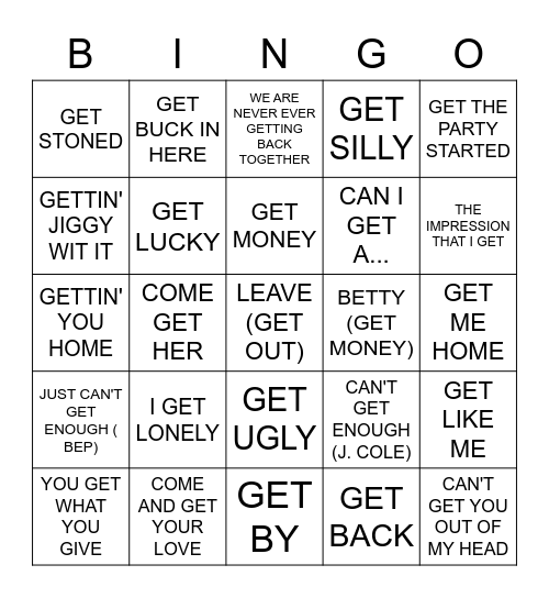 "GET" IN THE TITLE Bingo Card