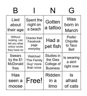 Find Someone Who! Bingo Card