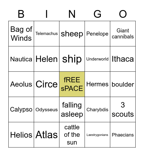 T h e     O d y s s e y Bingo Card