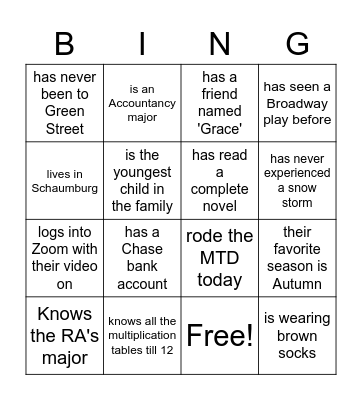Find Someone Who! Bingo Card