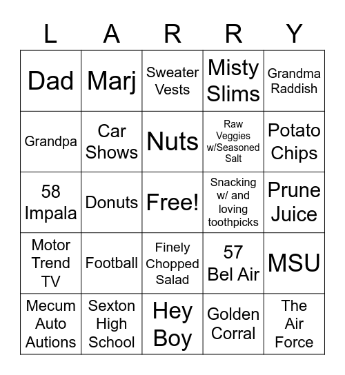 Larry's 80th Birthday Bingo Card
