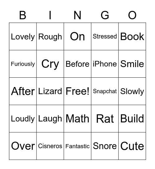 Parts of Speech Bingo Card