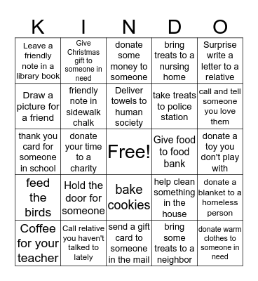 24 Days of Kindness Bingo Card