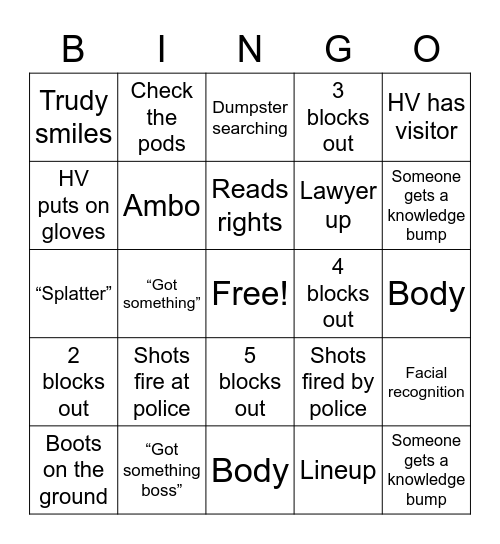 Chicago PD Bingo Card