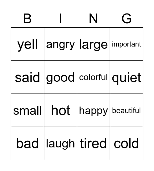 Synonyms Bingo Card