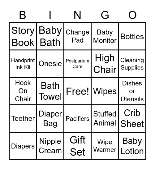 Baby Shower Bingo Card