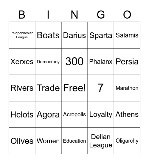 Ancient Greece Review7 Bingo Card