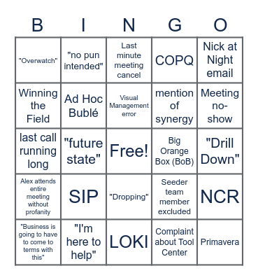 FieldCore Conference Call Bingo Card