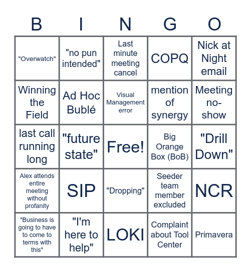 FieldCore Conference Call Bingo Card