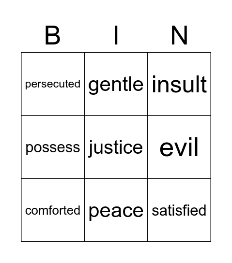 The Beatitudes Vocabulary Bingo Card