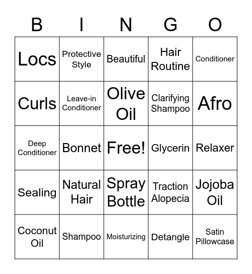 Textured Hair Bingo Card