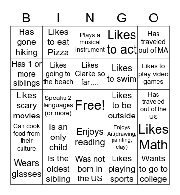 Getting to know eachother Bingo Card