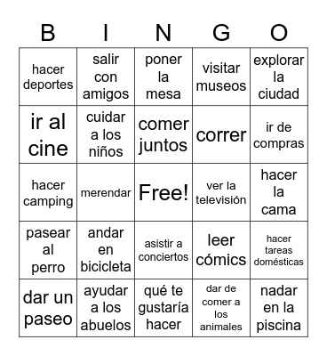 2 CPB-Qué te gustaría hacer? Bingo Card