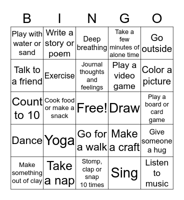 Coping Skills Bingo Card