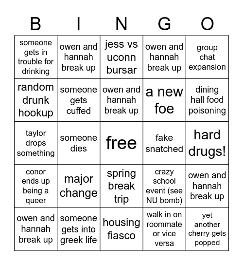 semester 2 bingo card Bingo Card