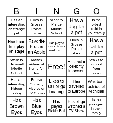 Grosse Pointe TV Bingo Card