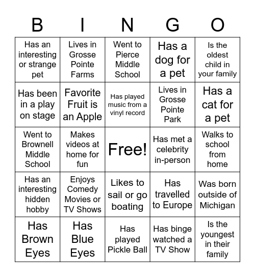 Grosse Pointe TV Bingo Card