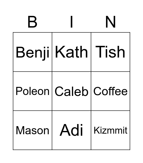 Caleb Locals Bingo Card