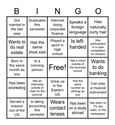 Find Someone Who.. Bingo Card
