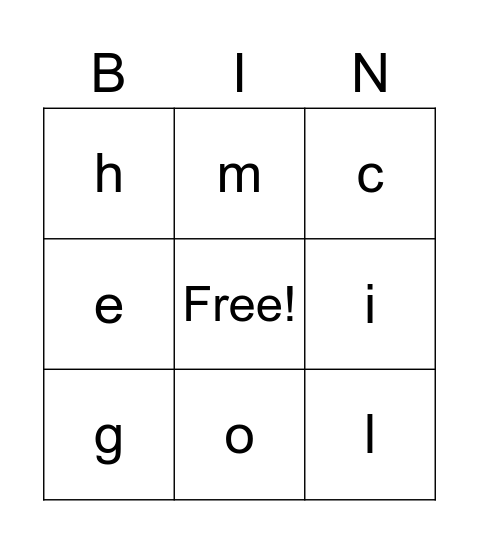 Letters Bingo Card