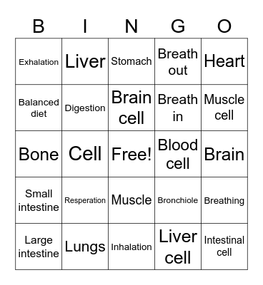 G5 Body Bingo Card