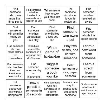 Meet Your Peers Bingo Card