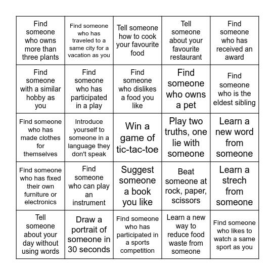 Meet Your Peers Bingo Card
