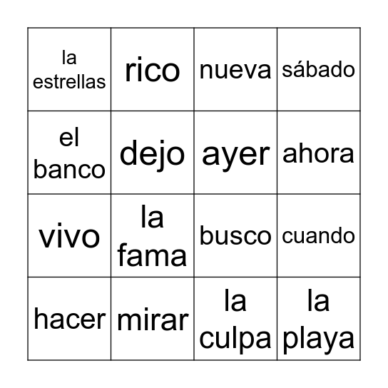 Richitg Bingo Card