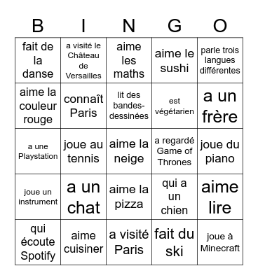 Trouve quelqu'un qui... Bingo Card