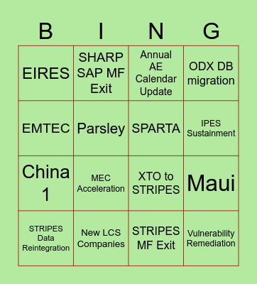 AE Project Bingo Card