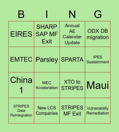 AE Project Bingo Card