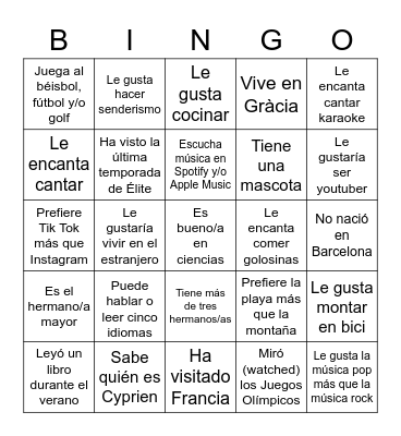 Encuentra a alguien que ... Find someone who ... Bingo Card