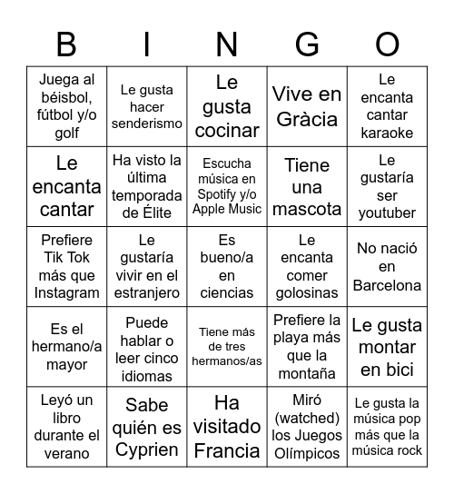 Encuentra a alguien que ... Find someone who ... Bingo Card