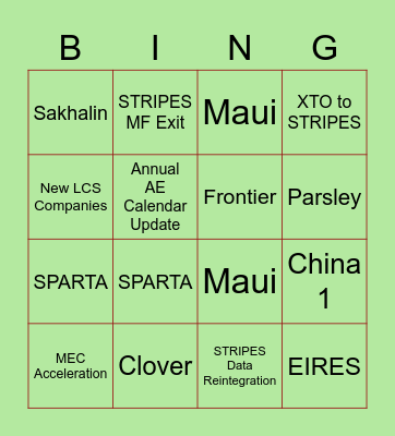 AE Project Bingo Card