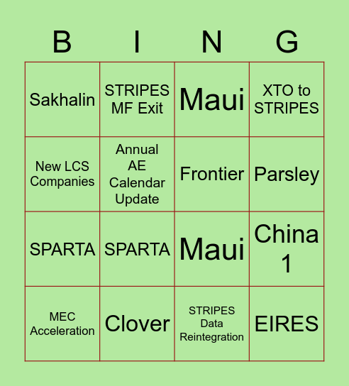 AE Project Bingo Card