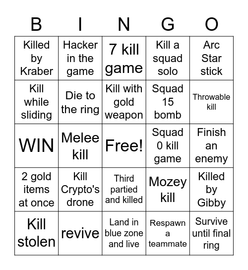 Apex Bingo Card