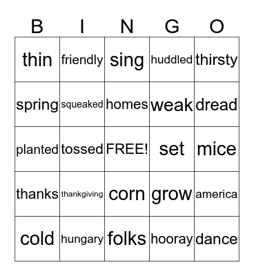 Thanksgiving Mice Bingo Card