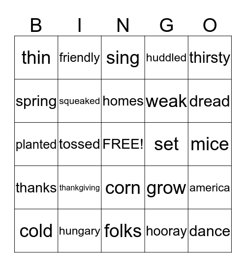 Thanksgiving Mice Bingo Card