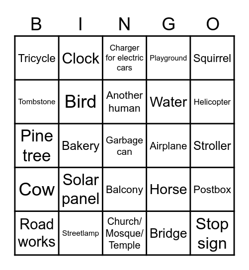 Cabab Walking Bingo Card