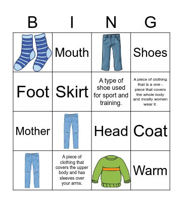 Vocabulary Lesson: Clothes Bingo Card