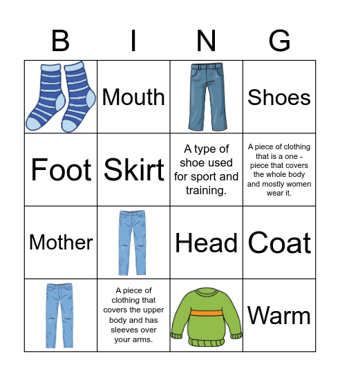 Vocabulary Lesson: Clothes Bingo Card