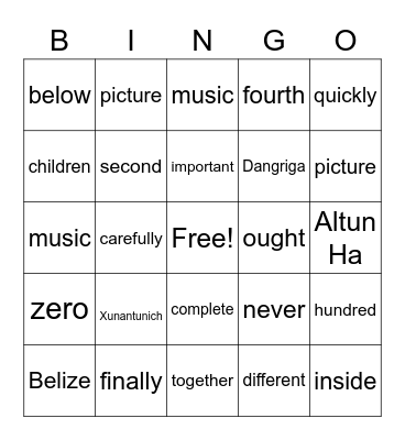High frequency words Bingo card Bingo Card