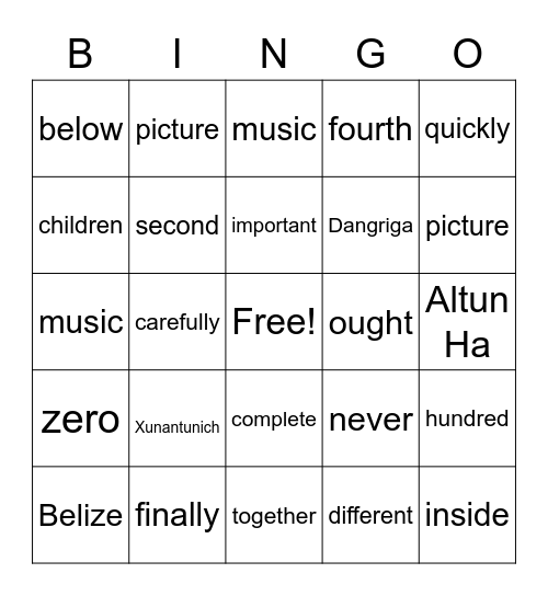 High frequency words Bingo card Bingo Card