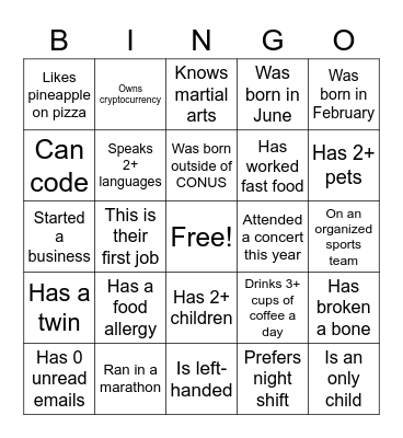 FTAC Bingo Card
