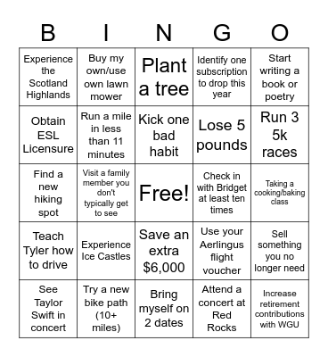 Sam 2023 Bingo Card