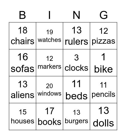 Reviewing Numbers Bingo Card