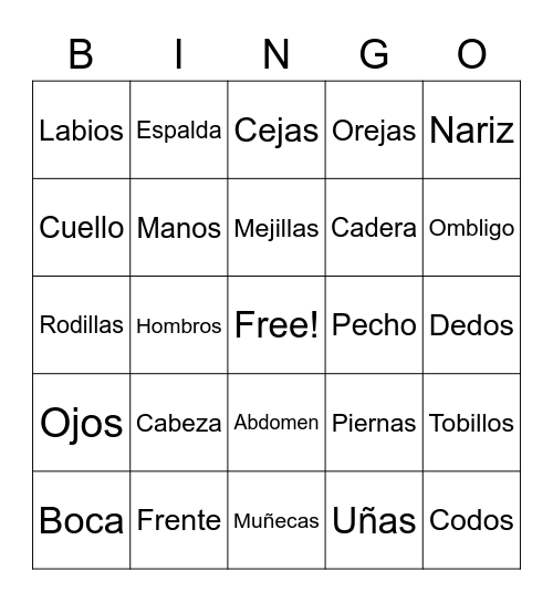 El cuerpo Bingo Card