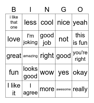 Chat - Positive Bingo Card