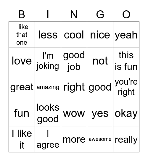 Chat - Positive Bingo Card