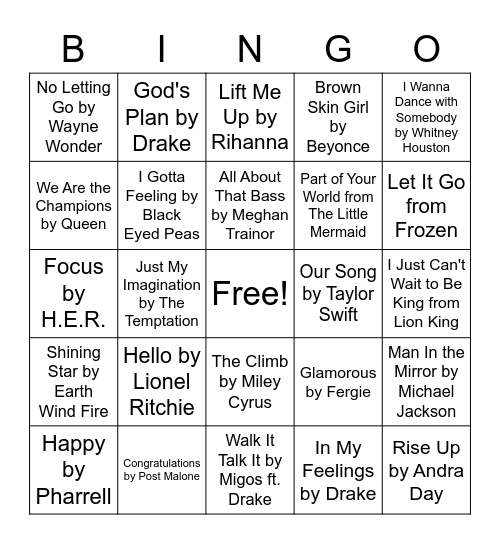 Name That Song & Artist Bingo Card